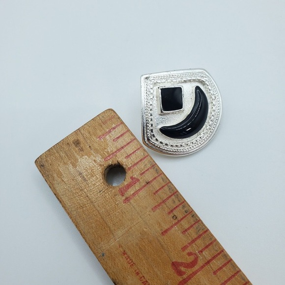 Vintage Vendome Clip On Earrings Silver Tone Black Enamel Fashion Jewelry - Picture 6 of 7